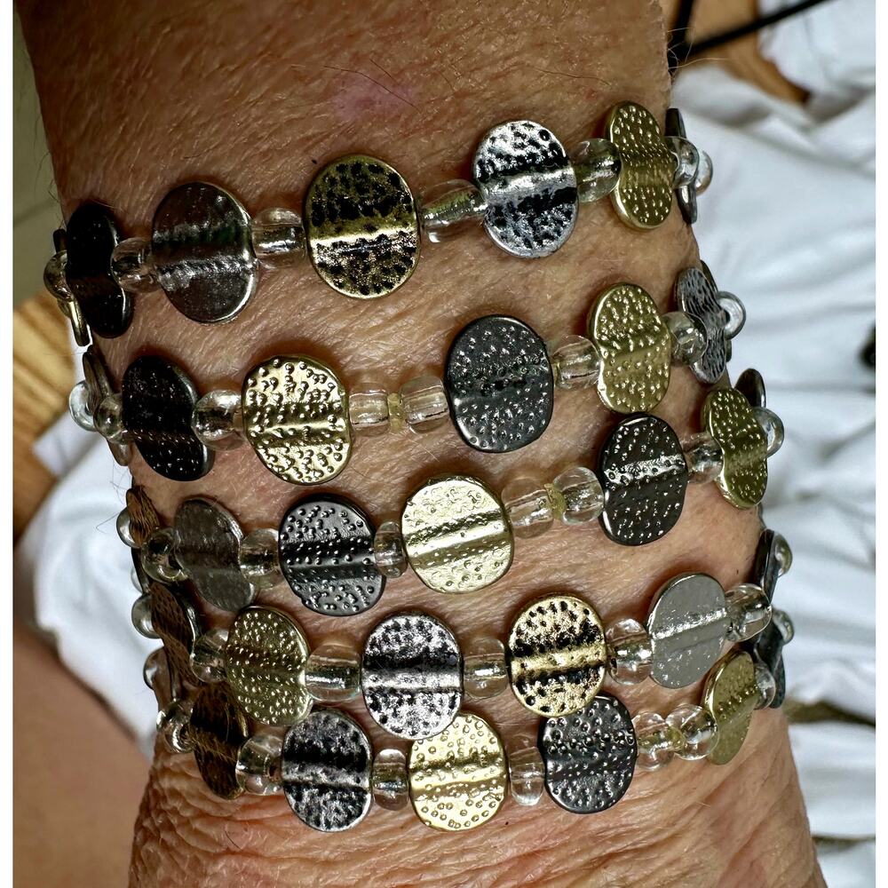 Chicos Vintage Silver & Goldtone Layered Necklace 5 Matching Bracelets Set - Picture 10 of 13